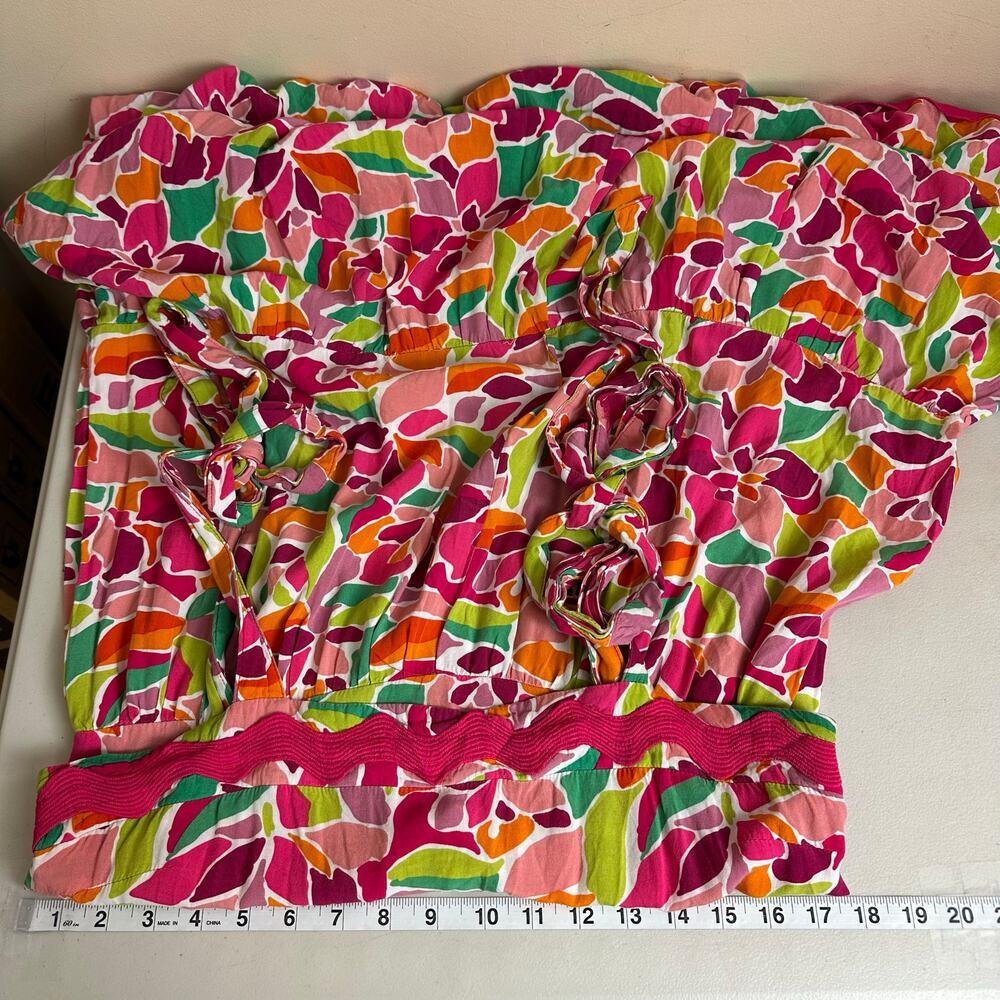 Womens Colorful Maxi Dress Size L Tie Strap Ric Rac Trim Boho Resort Cottagecore - Picture 8 of 11